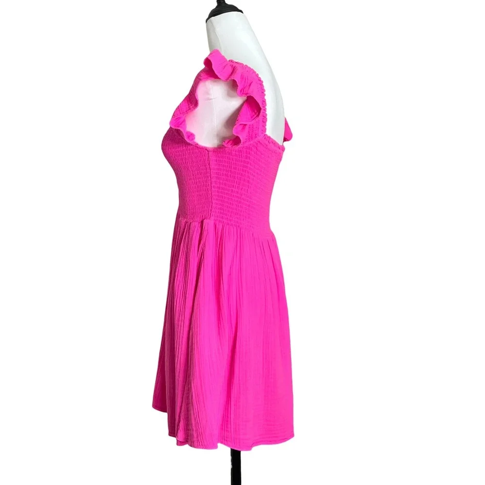 LoveShackFancy Athalia Dress Women's XS Pink Cotton Mini Ruffle Summer Cottage